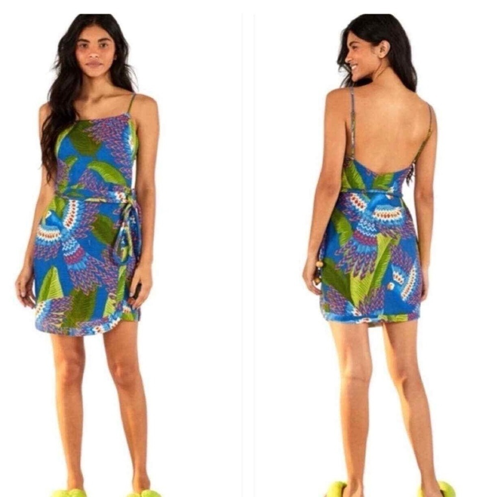 FARM Rio Blue Macaw Mini Wrap Dress, Blue Macaw / XS